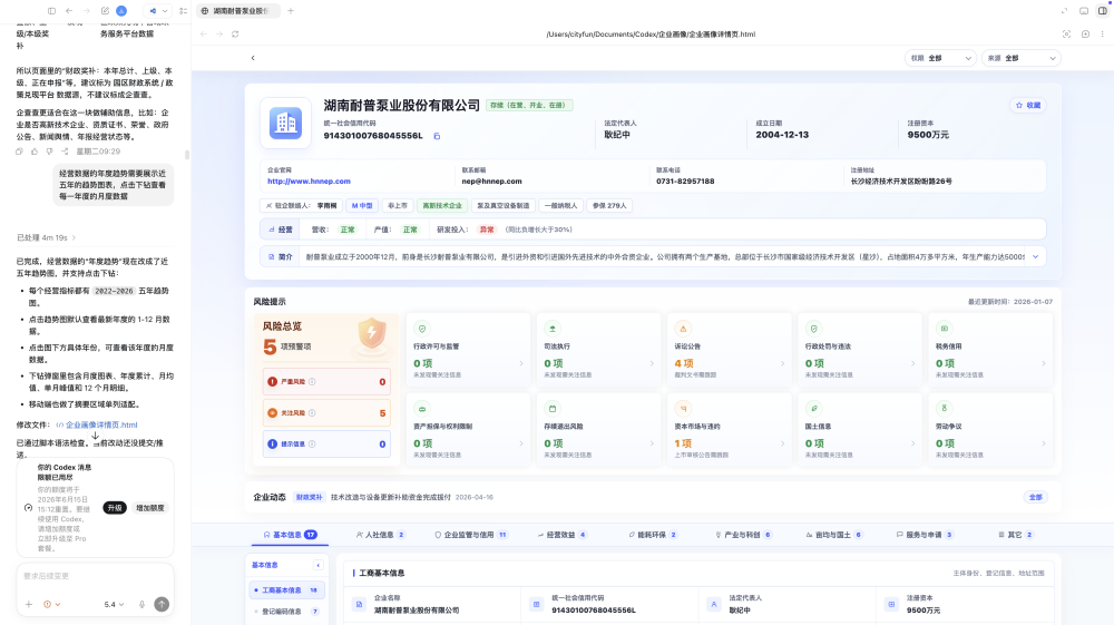 Codex 中生成的企业画像可交互原型